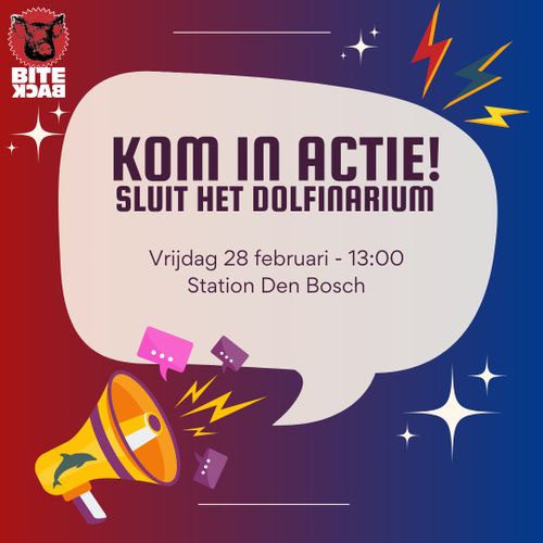 BITE BACK

KOM IN ACTIE!
SLUIT HET DOLFINARIUM

Vrijdag 28 februari - 13:00
Station Den Bosch
