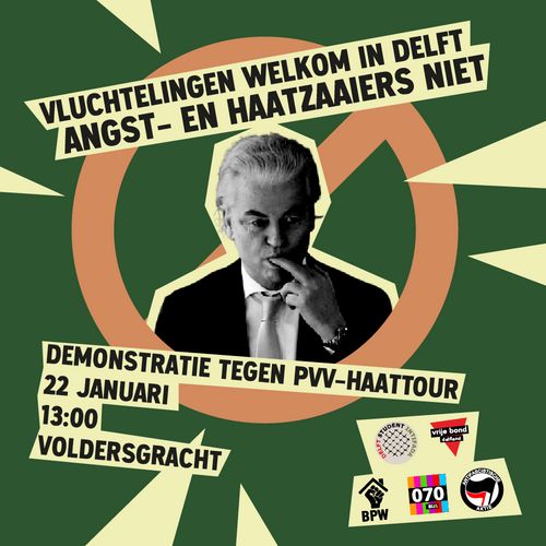 Vluchtelingen welkom in Delft! Angst en haatzaaiers niet!

Demonstratie tegen PVV-haattour
22 januari
13:00
Voldersgracht