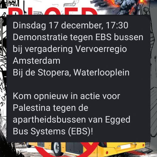 Demonstratie tegen EBS bussen bij vergadering Vervoerregio Amsterdam